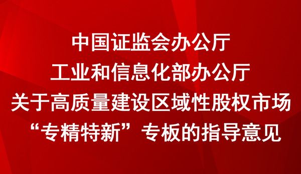 關于高質量建設區域性股權市場專精特新專板的指導意見