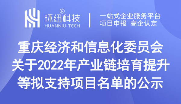 重慶2022年產業鏈培育提升等擬支持項目名單