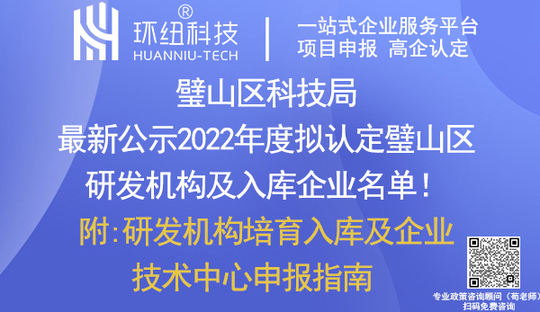 2022年度璧山區(qū)研發(fā)機構(gòu)及入庫企業(yè)名單